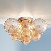 AGV LIGHTING Modern Bubble Glass Flush Mount Ceiling Light Fixture, Gold 4-Light Ceiling Chandelier with Amber Textured Glass