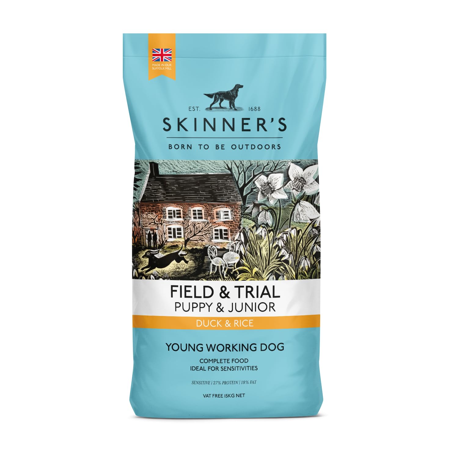 Skinner's Field & Trial Complete Dry Junior Working Dog Food Duck and Rice, 15 kg
