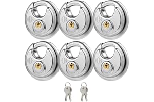 HOX Keyed Disc Padlock, Stainless Steel Keyed-Alike Padlocks, 6-Pack Heavy Duty Locks, Waterproof Outdoors Lock with 3/8 Inch Shackle, 2-3/4 Inch Wide Body, for Hasp Latch, Fences, Storage Locker