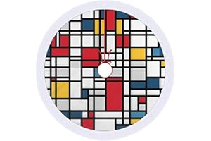 Mondrian Style Christmas Tree Skirt with Tassel Farmhouse Xmas Mat Winter Holiday Tree Decoration