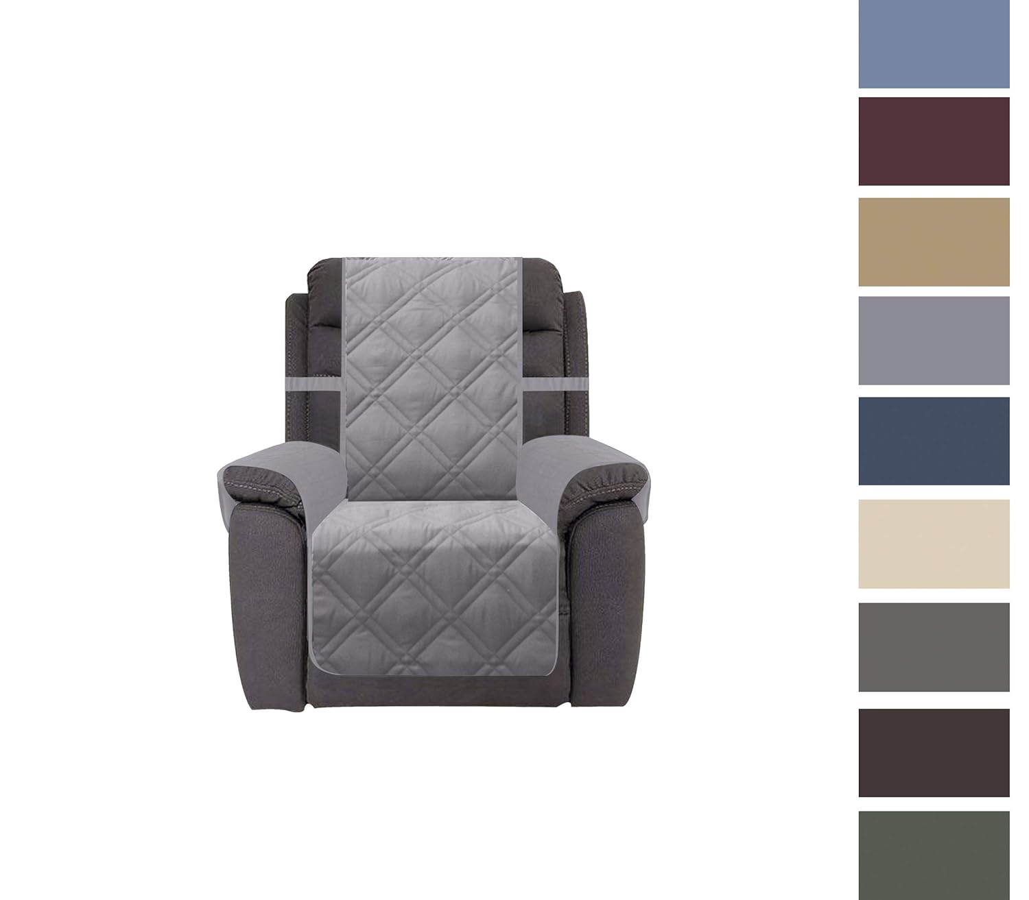 Ameritex Sofa Cover with Anti-Skip Dog Paw Print 100% Water-Resistant Quilted Furniture Protector Slipcover for Dogs, Children, Pets Sofa Slipcover for Leather Couch (Light Gray, Recliner)