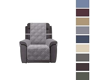 Ameritex Sofa Cover with Anti-Skip Dog Paw Print 100% Water-Resistant Quilted Furniture Protector Slipcover for Dogs, Children, Pets Sofa Slipcover for Leather Couch (Light Gray, Recliner)