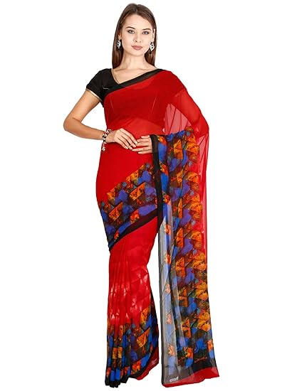 Faux Georgette Saree - Aurora Red - (CCMYSY7047)