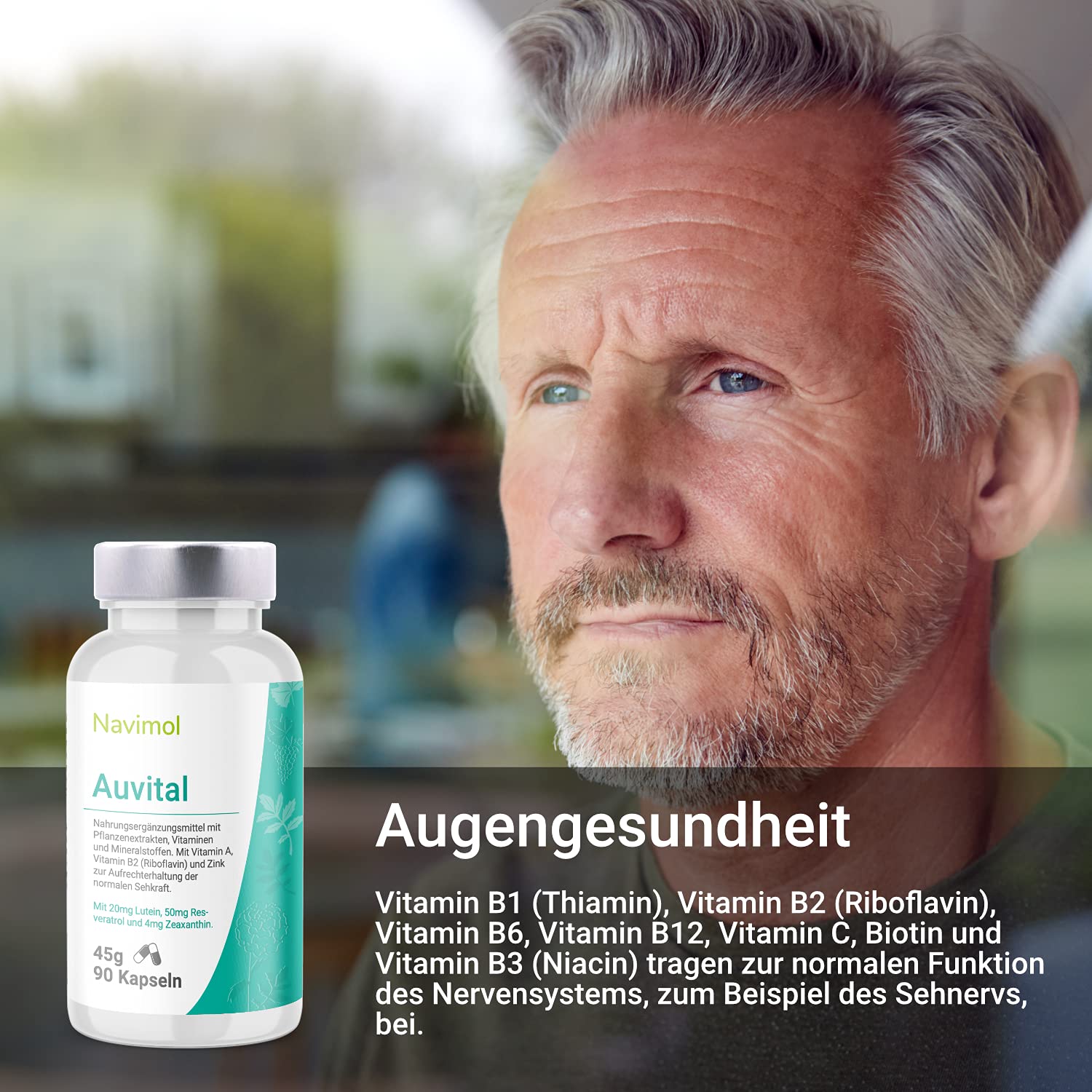 Auvital - 90 Kapseln | Nahrungsergänzungsmittel: Mit Vitamin A, Vitamin B2 (Riboflavin) & Zink zur Aufrechterhaltung der normalen Sehkraft | 20mg Lutein | 50 mg Resveratrol | 4mg Zeaxanthin