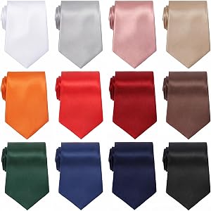 KongTiva 12 Pcs Solid Color Ties for Men Solid Satin Pure Color | Ties Set Business Formal Necktie Tie for Men Mixed Colors F