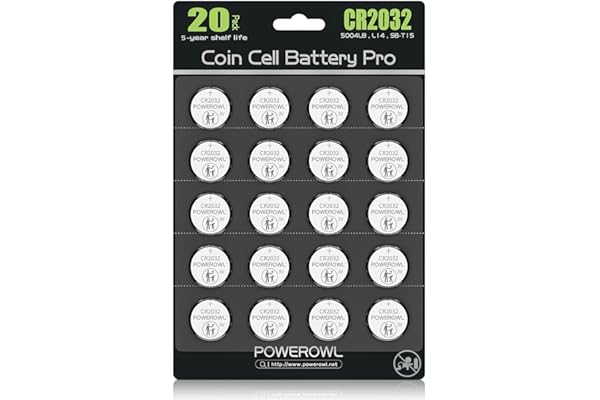 POWEROWL High Capacity CR2032 Battery (20-Pack) 3v Lithium Batteries, 10 Years Leak-Free, Long Lasting Cr 2032
