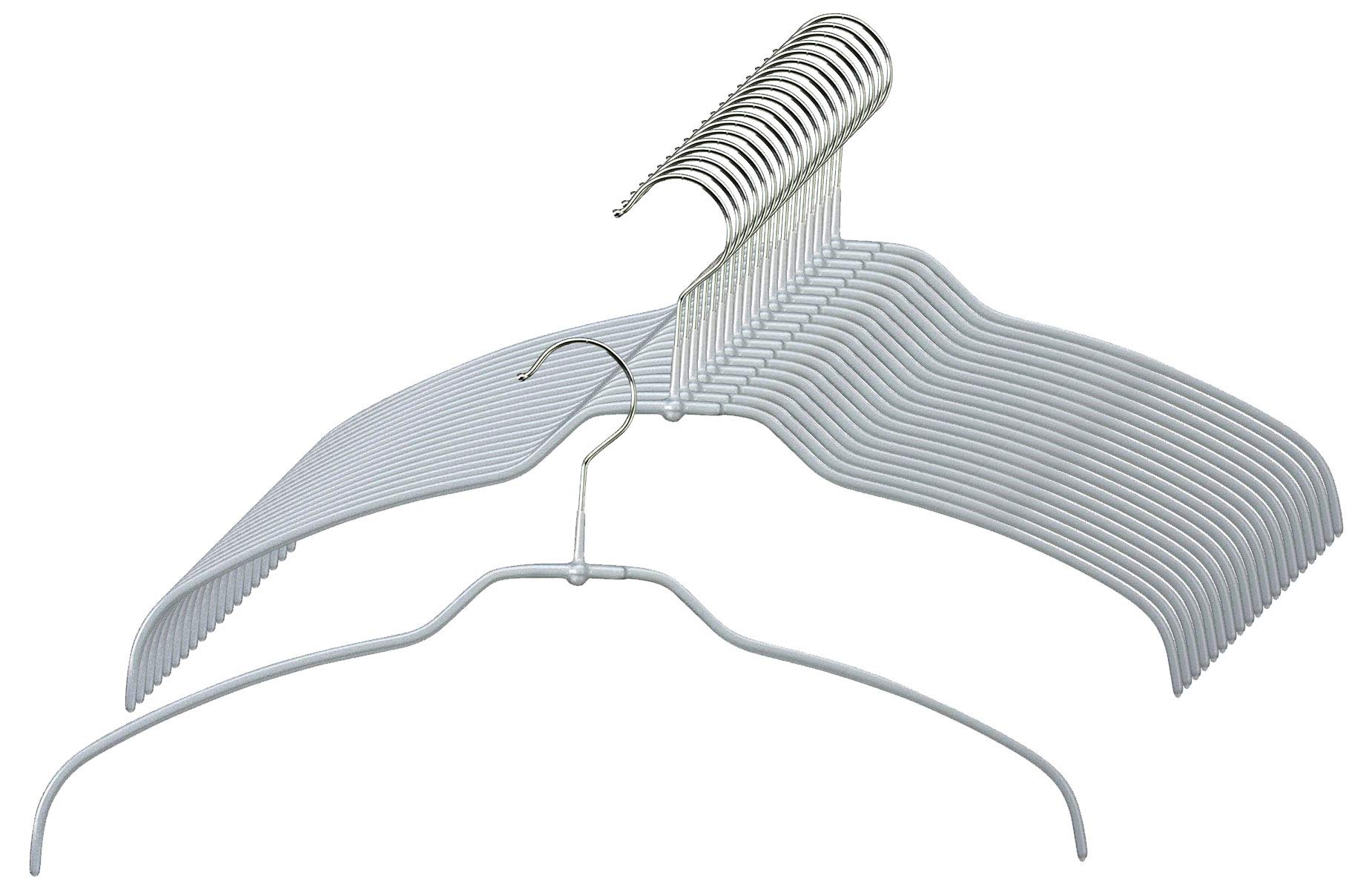 MAWA Hanger for Clothes, Silhouette Light, Set of 20, 50% Space Saving and Non-Slip, Hanger for Shirts and Blouses, 360° Rotatable, with Anti-Slip Coating, 42 cm, Silver