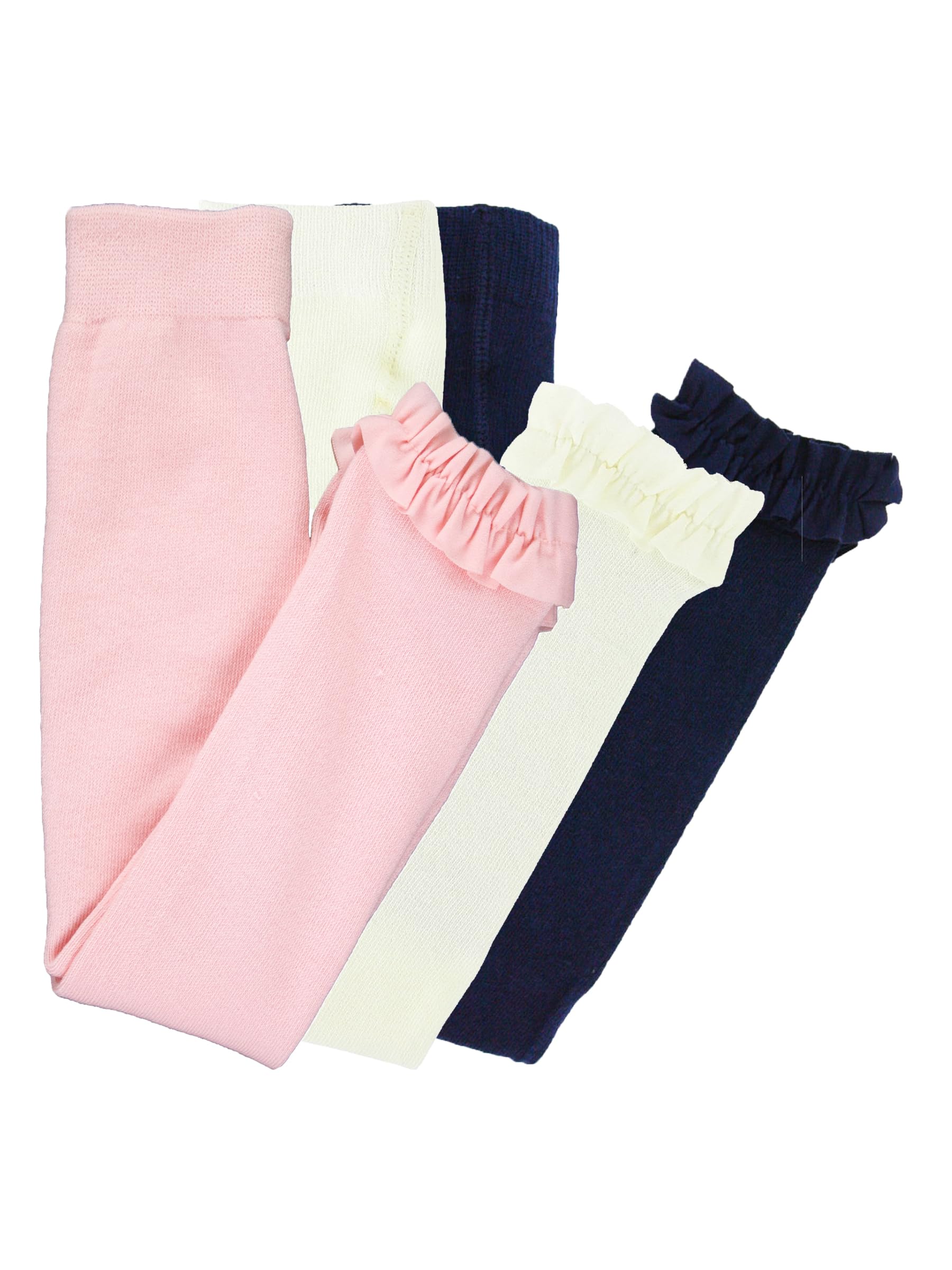 RuffleButts 3-Pack Ivory, Pink, Dark Navy Footless Ruffle Tights - 12-24m Image