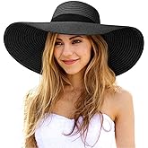 Senker Fashion Sun Hats for Women Oversize Wide Brim Straw Beach Hat Floppy Foldable Roll-Up Summer Vacation UPF 50+