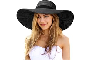 Senker Fashion Sun Hats for Women Oversize Wide Brim Straw Beach Hat Floppy Foldable Roll-Up Summer Vacation UPF 50+