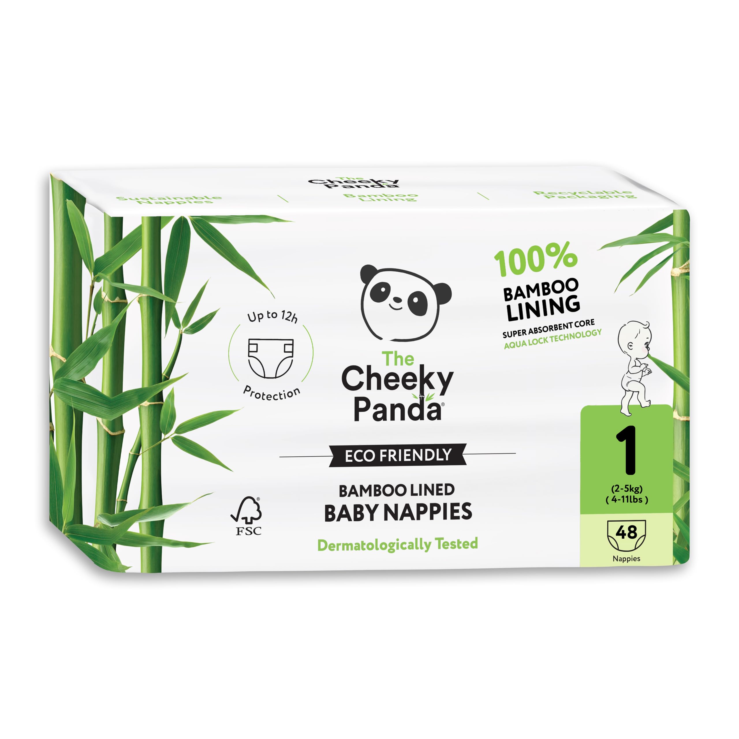 The Cheeky Panda Bamboo Nappies Newborn Size 1 | 48 Eco Friendly Nappies | Super Absorbent Hypoallergenic Baby Diapers (2-5kg)
