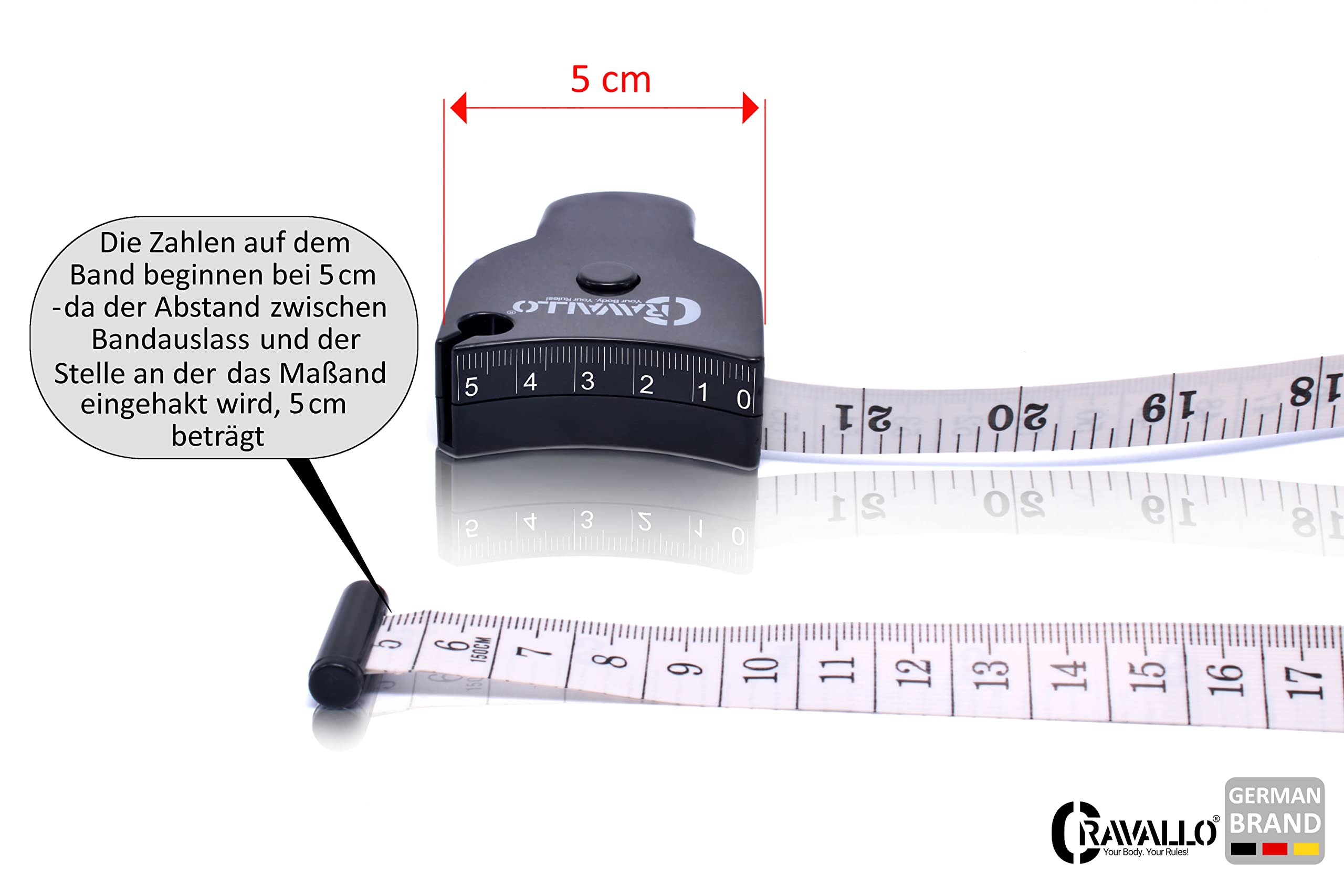 Cravallo® Ergonomisches Körpermaßband I Umfangmaßband I Fitnessmaßband I Sportmaßband I Maßband zum Messen von Körperumfängen (DE-Version in CM) 3