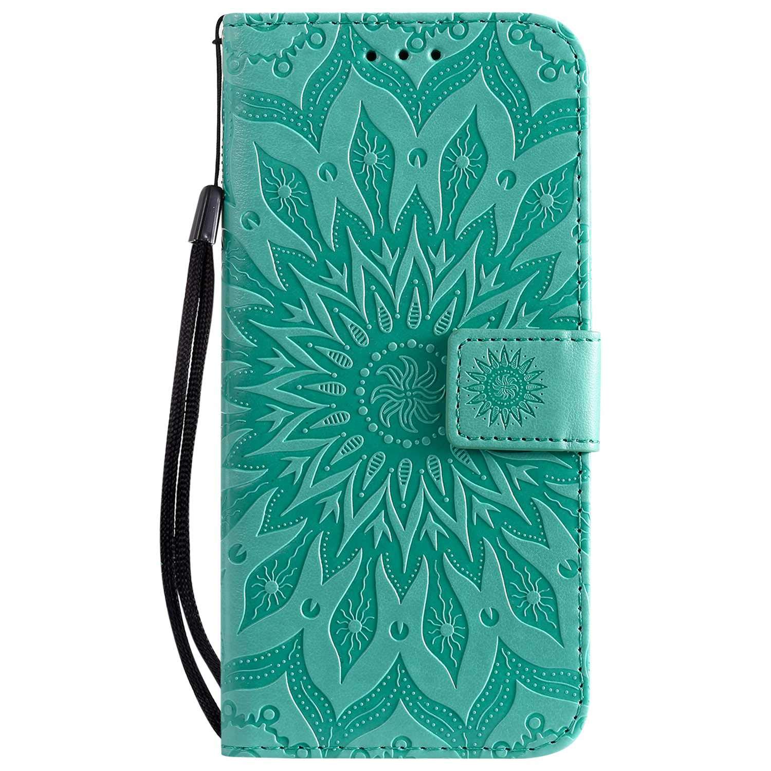 Reevermap iPhone SE 2022 Case iPhone SE 2020 Case iPhone 8/iPhone 7 Case PU Leather Cover for iPhone SE 3rd Gen/SE 2020/8/7, Protective Wallet Flip Magnetic Mandala Bumper with Kickstand, Green