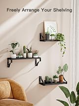 Pipishell Floating Shelves Wall Mounted Paulownia Wood Set of 3 Black view 2