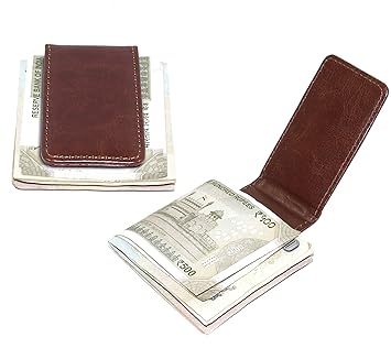 NISUN Leather Money Clip Front Pocket Brown Mens and Womens Wallet for Use