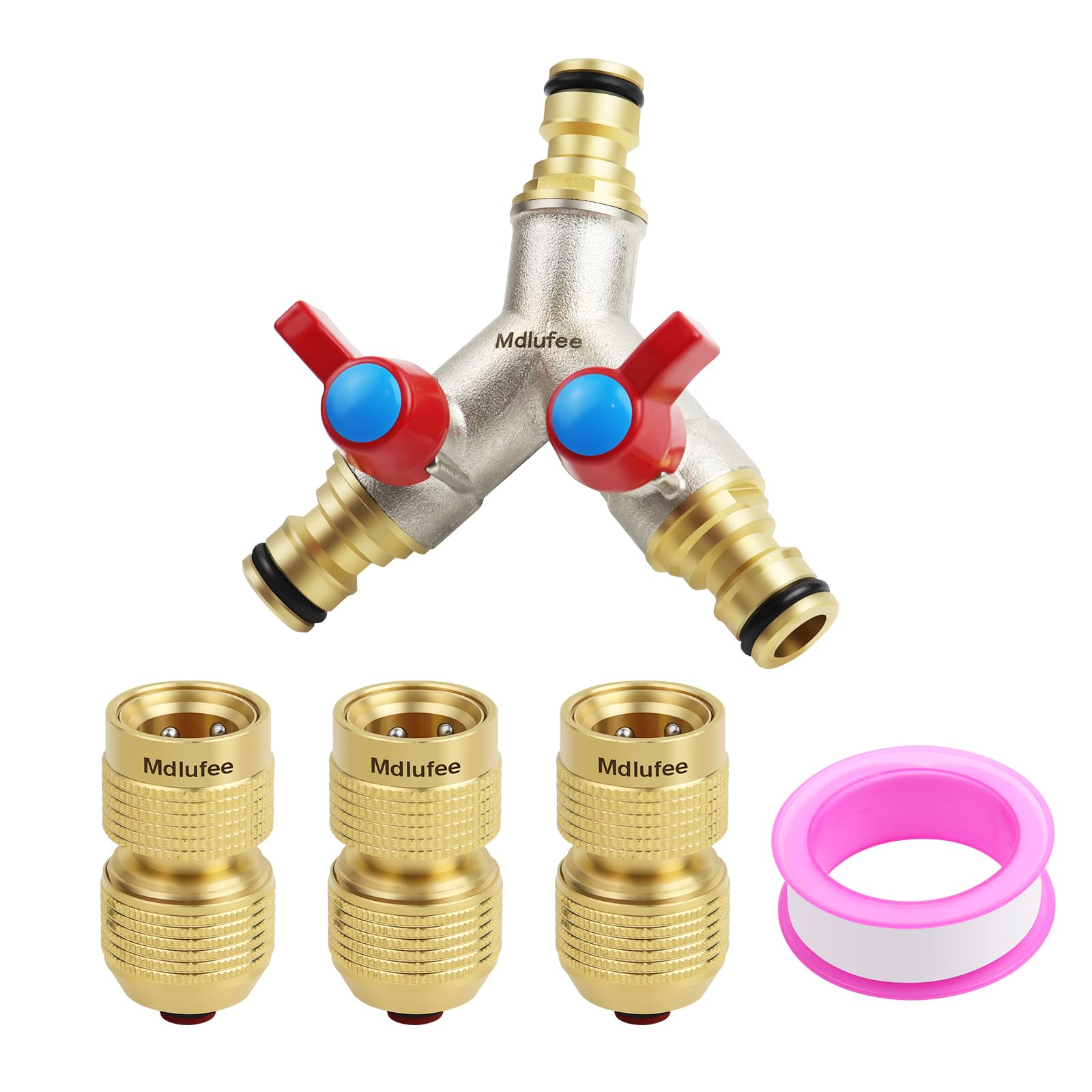 Mdlufee Brass Garden Hose Splitter Y Shape, 3 Quick Connector,Hose Tap Splitter Connection with 2 Individual Valves for Garden Kitchen Faucet,Hose Connector
