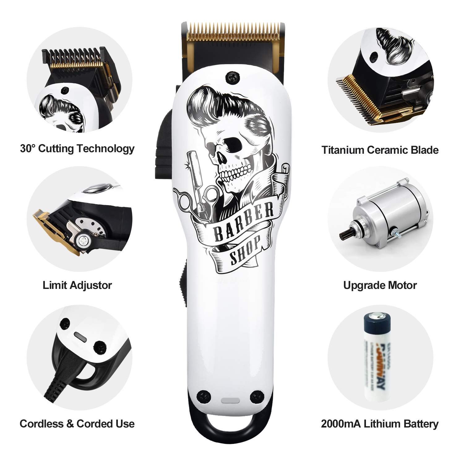 Professional Cordless Hair Clippers Electric Hair Cutter Machine Kit Rechargeable Wireless Hair Grooming Trimmers Set with 6Pcs Guide Combs for Men Kids Babies Family Home