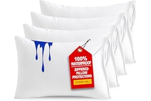 NTBAY 4 Pack Zippered Waterproof Standard Pillow Protectors, Super Soft Quiet Zip Pillow Protectors, 20x26 Inches Jersey Pure White Waterproof Pillow Cases Covers