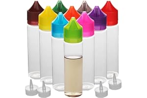 SLAIGE 10pcs empty 60ml PET liquid bottle Unicorn dropper bottle DIY liquid bottle (White-trans + Color cap, 60ML X 10PCS)