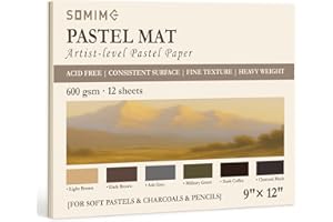 Somime 9x12 (600gsm) Sanded Pastel Paper Pad for Artists, 12 Sheets of 6 Assorted Colors Heavyweight Drawing Paper Pad for Pencils and Soft Oil Charcoal Pastels