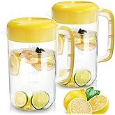 Jucoan 2 Pack 1 Gallon Plastic Water Pitcher with Lid, Large Gallon Water Jug, Juice and Iced Tea Beverage Carafe with Filter Lid, Handle, Scale for Fridge, Party