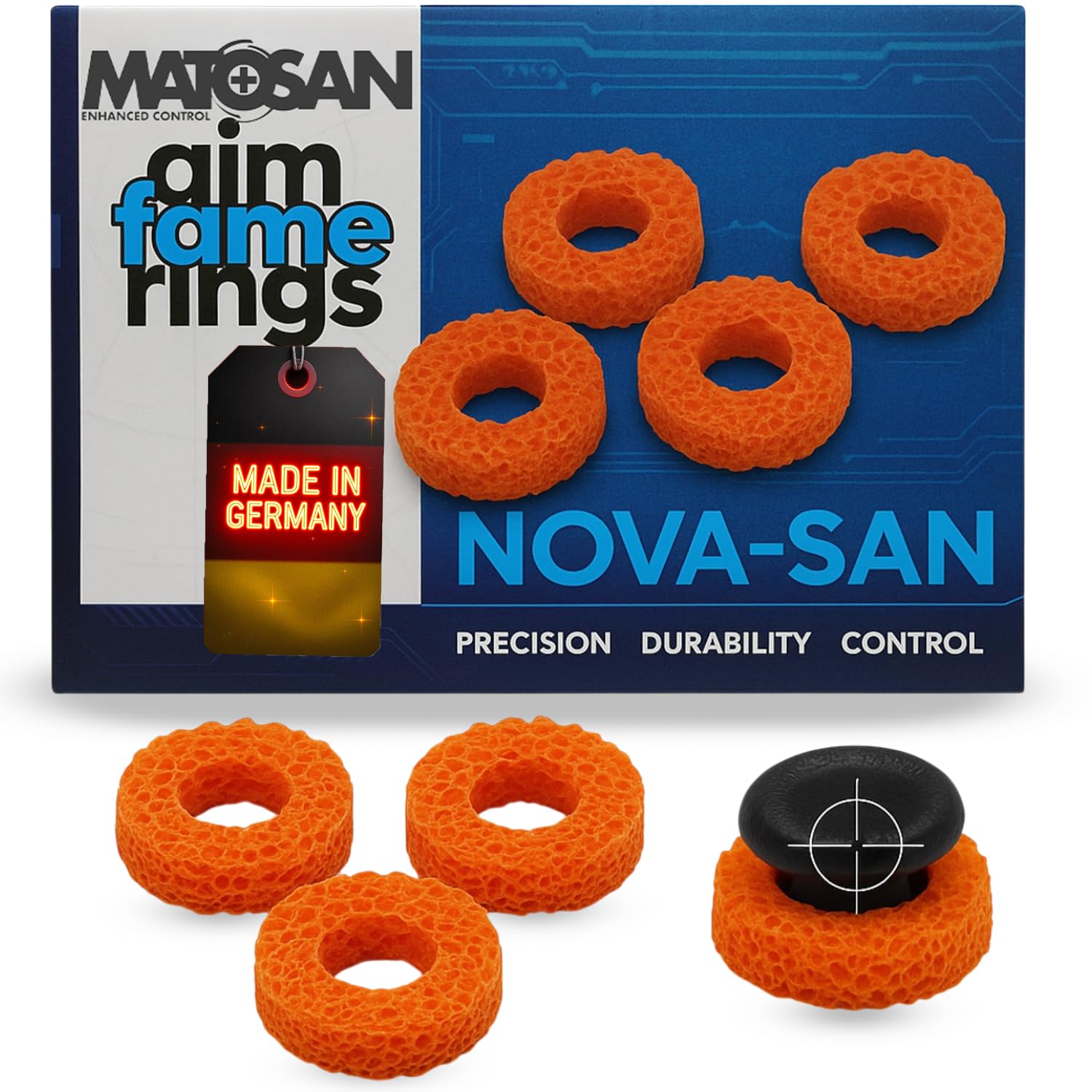 MatoSan 4X Aim Assist Precision Rings – Universal Gaming Controller Upgrade – Enhanced Aim & Control – Anti-Slip Thumbstick Rings – Gaming Accessories – Made in Germany (Nova)