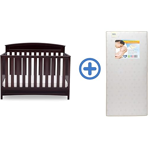 Delta Children Sutton 4-in-1 Convertible Baby Crib & Twinkle Stars Waterproof Fiber Core Crib and Toddler Mattress, Espresso Java