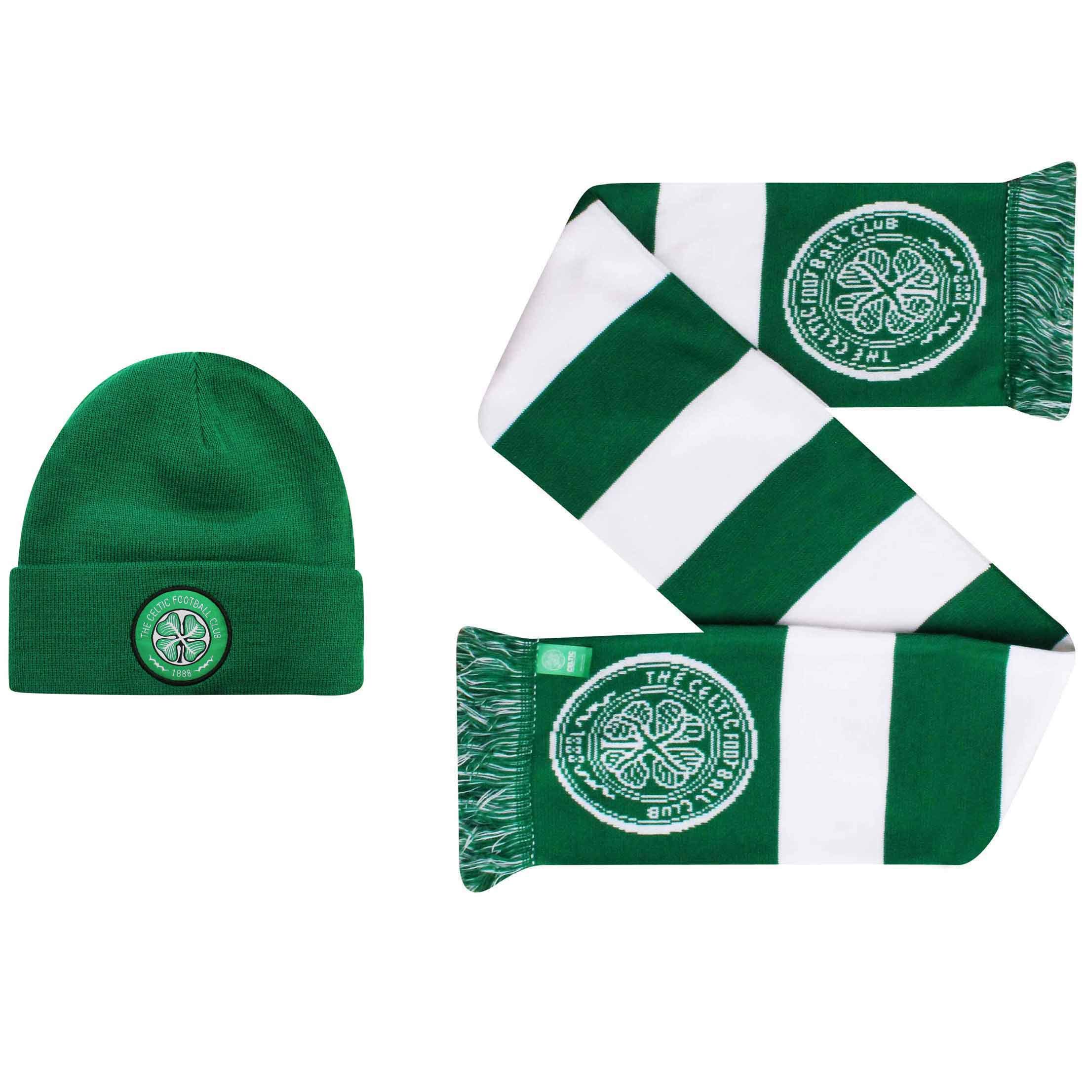 Super Hoops Official Celtic FC Football Fans Crest Hat & Bar Scarf Gift Set (100% Acrylic)