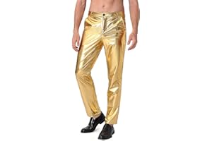 Funny World Mens Disco Pants 70s Metallic Leather Trousers