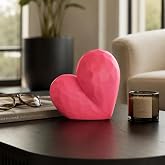 Heart Tabletop Display for Home and Office Decor - Centerpiece Accent Sculpture for Living Room, Bathroom, and Shelf - Textured Form Ornament for Coffee Table and Console Decor - 9", Pink