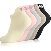 Jspupifip 5 Pairs Women Bow Fuzzy Socks, Pink Cozy Warm Fluffy Socks Bow Winter Fuzzy Sock for Women Girls Home Sleeping