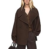 Tomosc Women Double Breasted Short Peacoat Winter Oversized Notched Lapel Cropped Wool Blend Coat Jacket with Pockets
