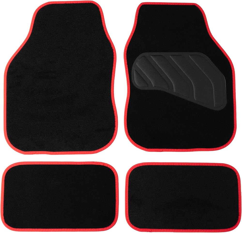 Sakura Pastel Black Floor Mats with Red Trim Full Set 4 Universal Fit UK Made