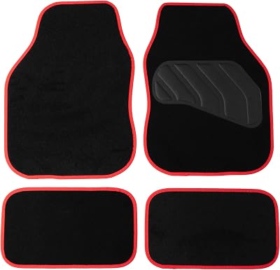 Sakura Pastel Black Floor Mats with Red Trim Full Set 4 Universal Fit UK Made