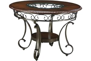 Signature Design by Ashley Glambrey Old World 45" Round Glass Top Dining Table, Brown