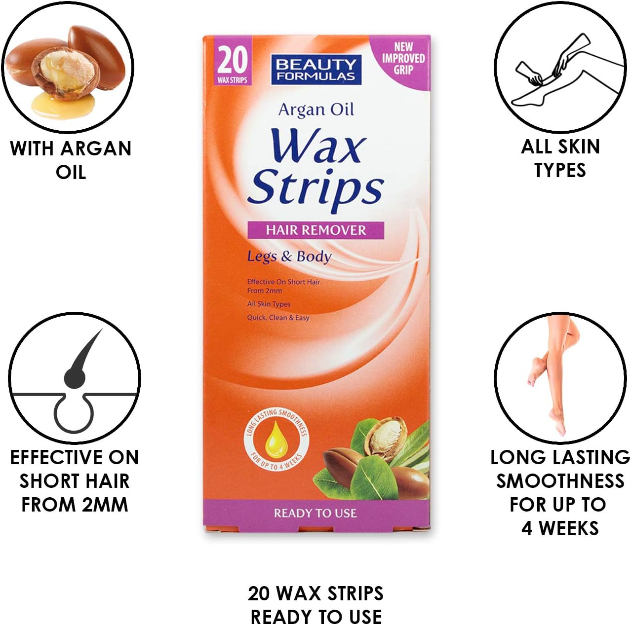 BEAUTY FORMULAS ARGAN OIL WAX STRIPS, 20 Count (Pack of 3), white - Image 3