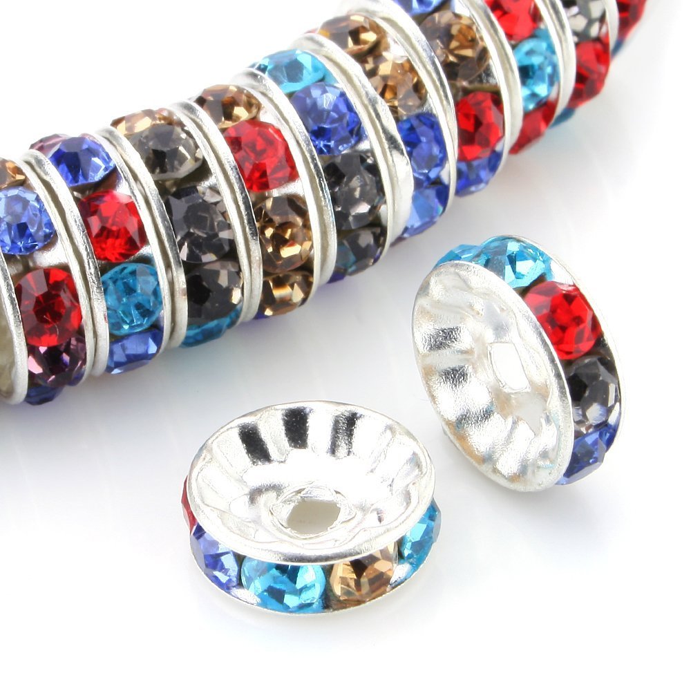 RUBYCA 100pcs Round Rondelle Spacer Charm Bead 5mm Silver Tone Multi-Color Fine Czech Crystal DIY — image 1