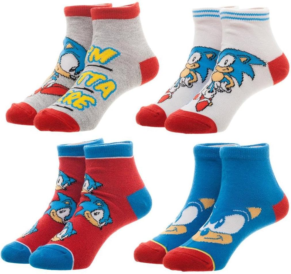 Sega Sonic The Hedgehog Youth Ankle Socks 4 PAIRS: Clothing