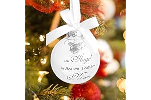 GLIGHTOR Christmas Memorial Feather Ball - I Have an Angel in Heaven I Call Her/Him Mom/Dad/Husband/Son//Brother/Sister Loss of Loved One Hanging Pendant Xmas Tree Décor Sympathy Gift