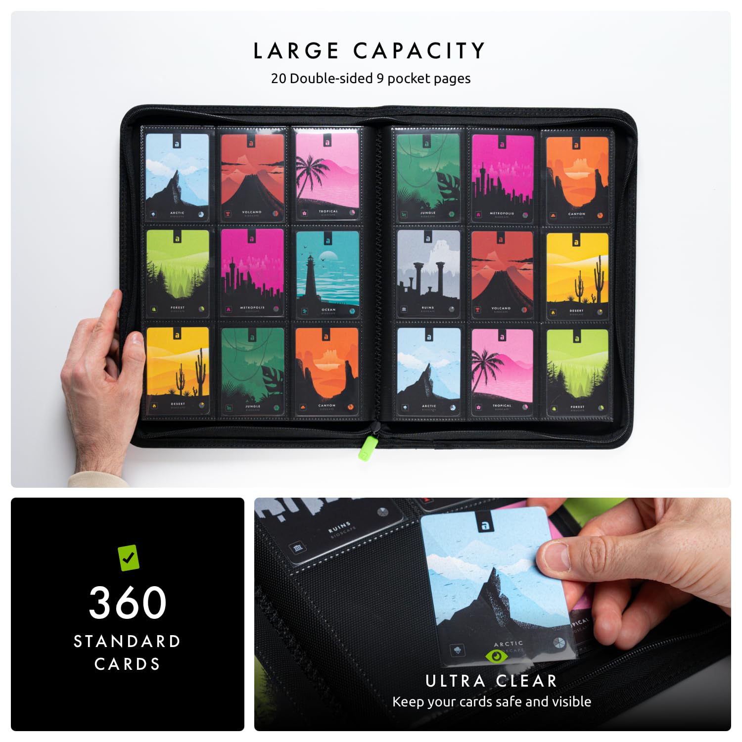 Vault X 9 Pocket Trading Card Zip Binder, 360 Cards, Premium Exo-Tec Album Material, 20 Side-Loading Pages, Folder for Collectible Games, Sports, TCG (Black)