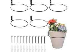 Greaner 8 Inch Metal Plant Holder Ring, 6 Packs Black Wall Mounted Pot Hook Bracket, Foldable Flower Pot Holder Ring for Wall