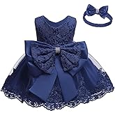 0-2T Big Bowknot Toddler Baby Girls Photo Shoot Pageant Party Lace Dress with Headwear