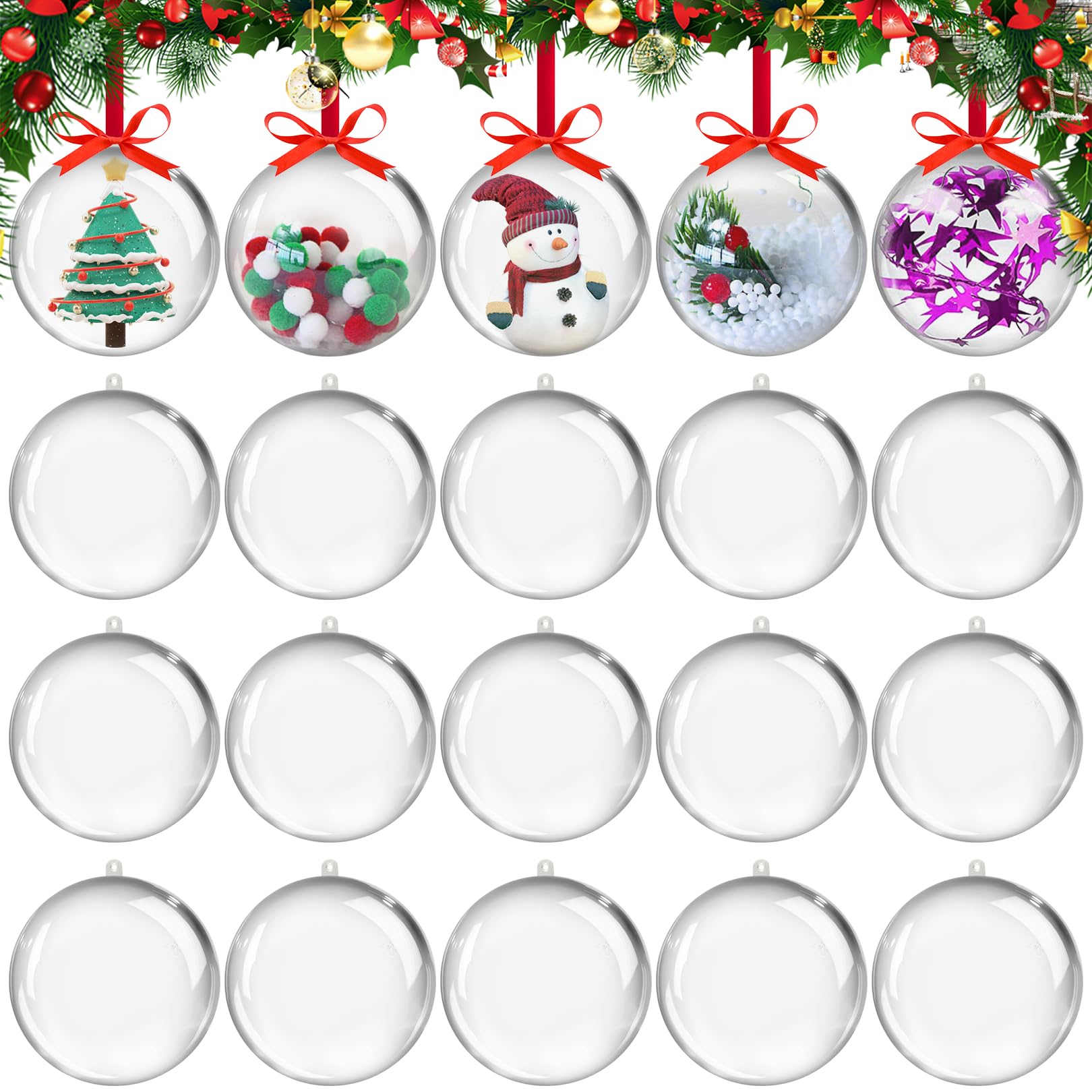 Photo 1 of 20PCS Christmas Ornaments,8CM Clear Plastic Ornaments Balls,Clear Christmas Ornaments for Crafts,Acrylic Fillable Christmas Tree Ornament Balls for DIY,Wedding,Party and Valentine's Day(L-8CM)