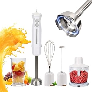 Immersion Hand Blender, Handheld Blender , 5-in-1 Multi-Function Stick Mixer, 600w 10 Speed Manual Mixer With Turbine, Mixer For Food Whipping, Milk Mixer/Egg Mixer,/Mortar and Beaker/Measuring Cup