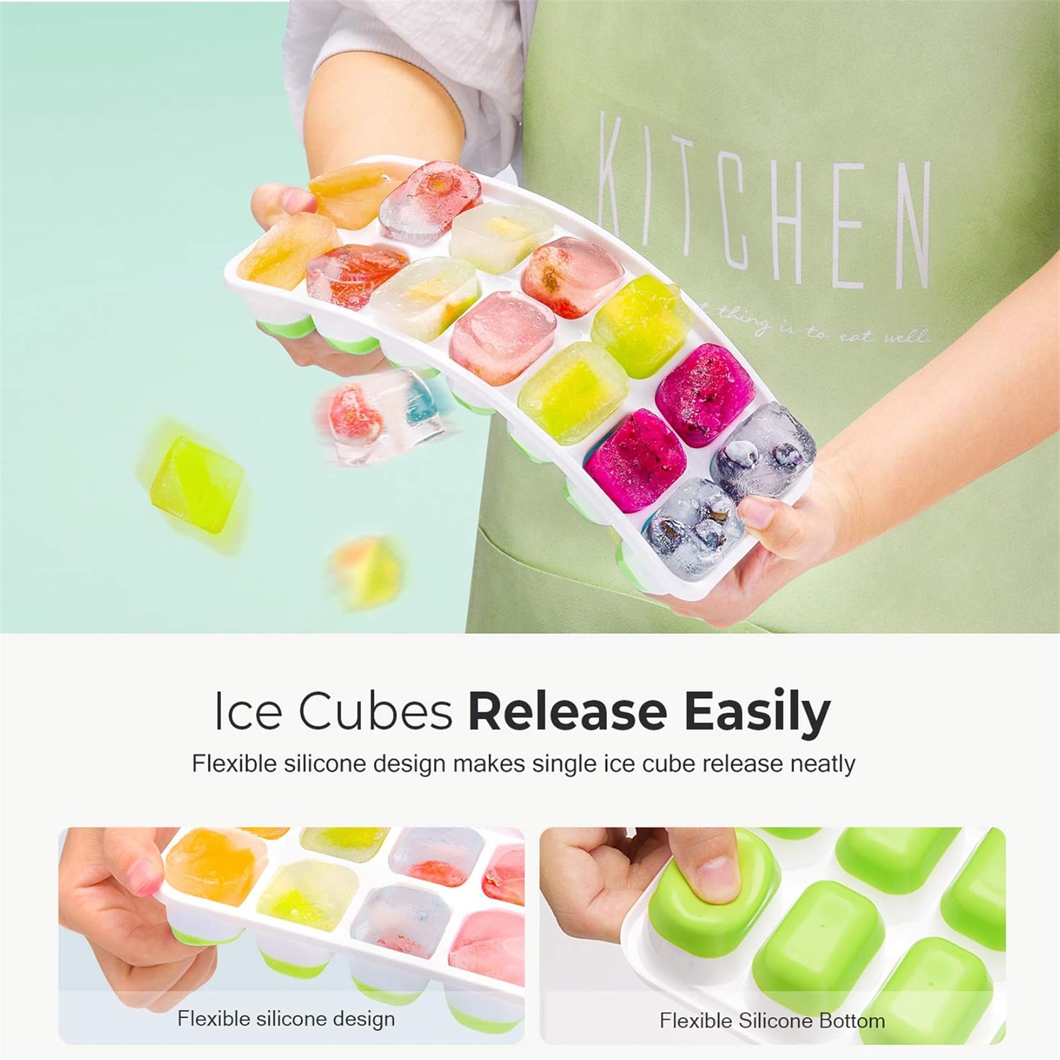 OMorc Ice Cube Trays 4 Pack, Easy-Release Silicone and Flexible 14-Ice Trays with Spill-Resistant Removable Lid, LFGB Certified and BPA Free, Stackable Durable and Dishwasher Safe: Kitchen & Dining