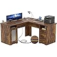Unikito L Shaped Office Desk with Drawers, 60 Inch Corner Desk with Power Outlet and USB Charging Port, Large Computer Desk with File Cabinet, Executive Desk with Storage Cabinet, Vintage Brown