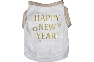 Petitebella Bling Happy New Year Puppy Dog Shirt (White/Gold, Small)
