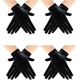 Geyoga 4 Pairs Women Velvet Gloves Short Satin Gloves Winter Cosplay Tea Party Wrist Mitten for Dancing Party Costume