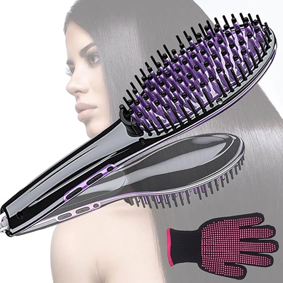 Lonic Hair Straightening Brush Ceramic Heating Hair Brush Straightener