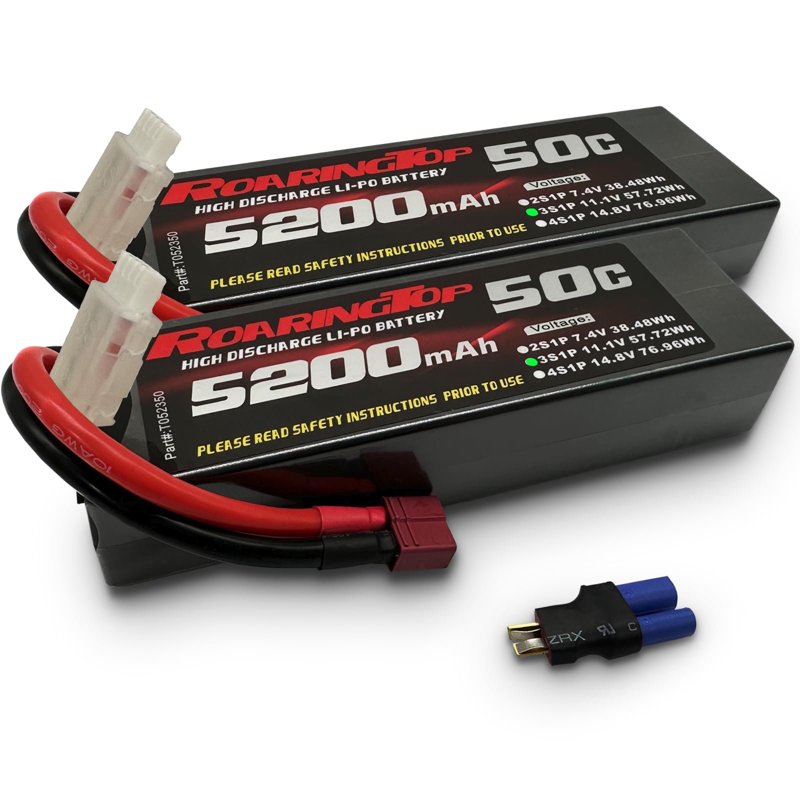RoaringTop 11.1V 50C 5200mAh 3S(Upgraded of 7.4V) RC Lipo Battery with T and EC5 Connector Hardcase RC Battery for RC Plane DJI Quadcopter RC Airplane RC Helicopter RC Car Truck Boat (2 Packs)